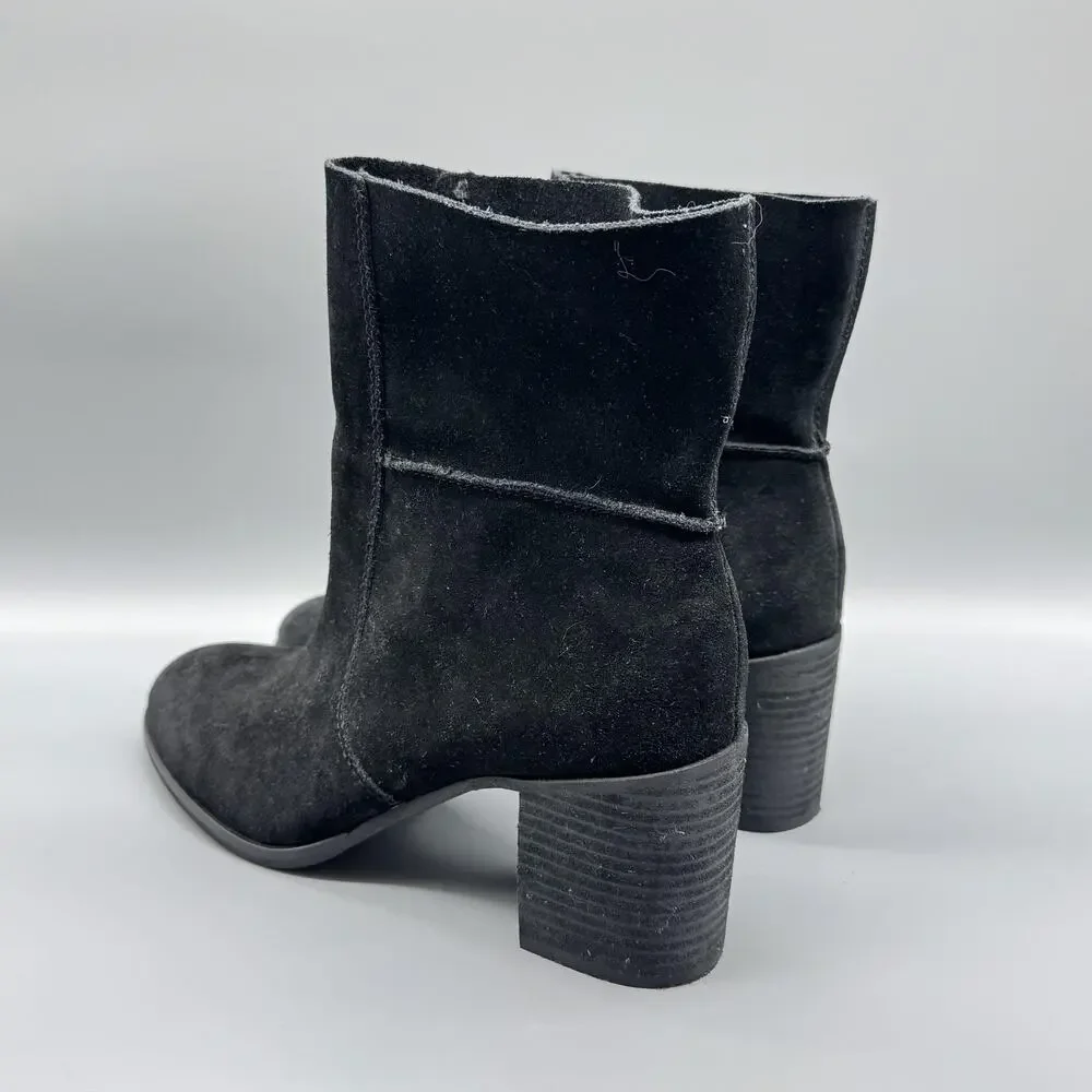 Frye And Co Boots Womens 9.5 Black Suede Block Heel Ankle Booties Zip